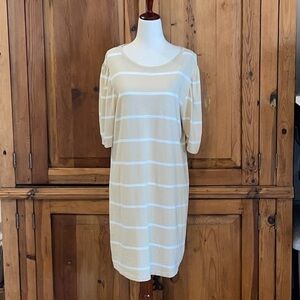 Sanctuary Beige striped Puff Sleeve Cotton Shirt Dress Sz. MD